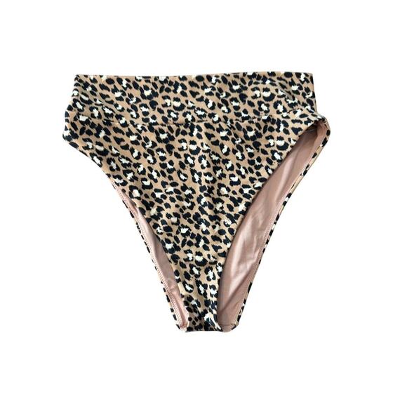 Aerie Swim Women's Brown Cheetah Print High Cut Cheekier Bikini Bottom Size L - Picture 1 of 4